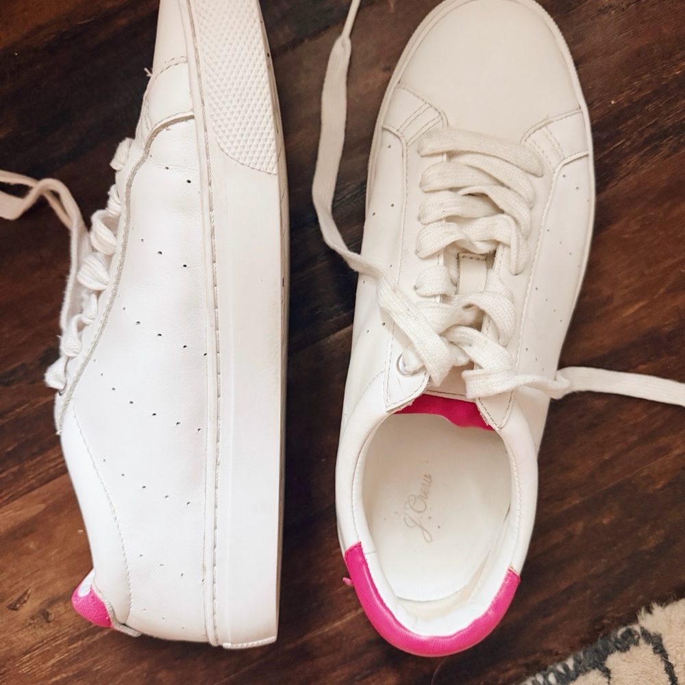 J. Crew Women's White and Pink Sneakers